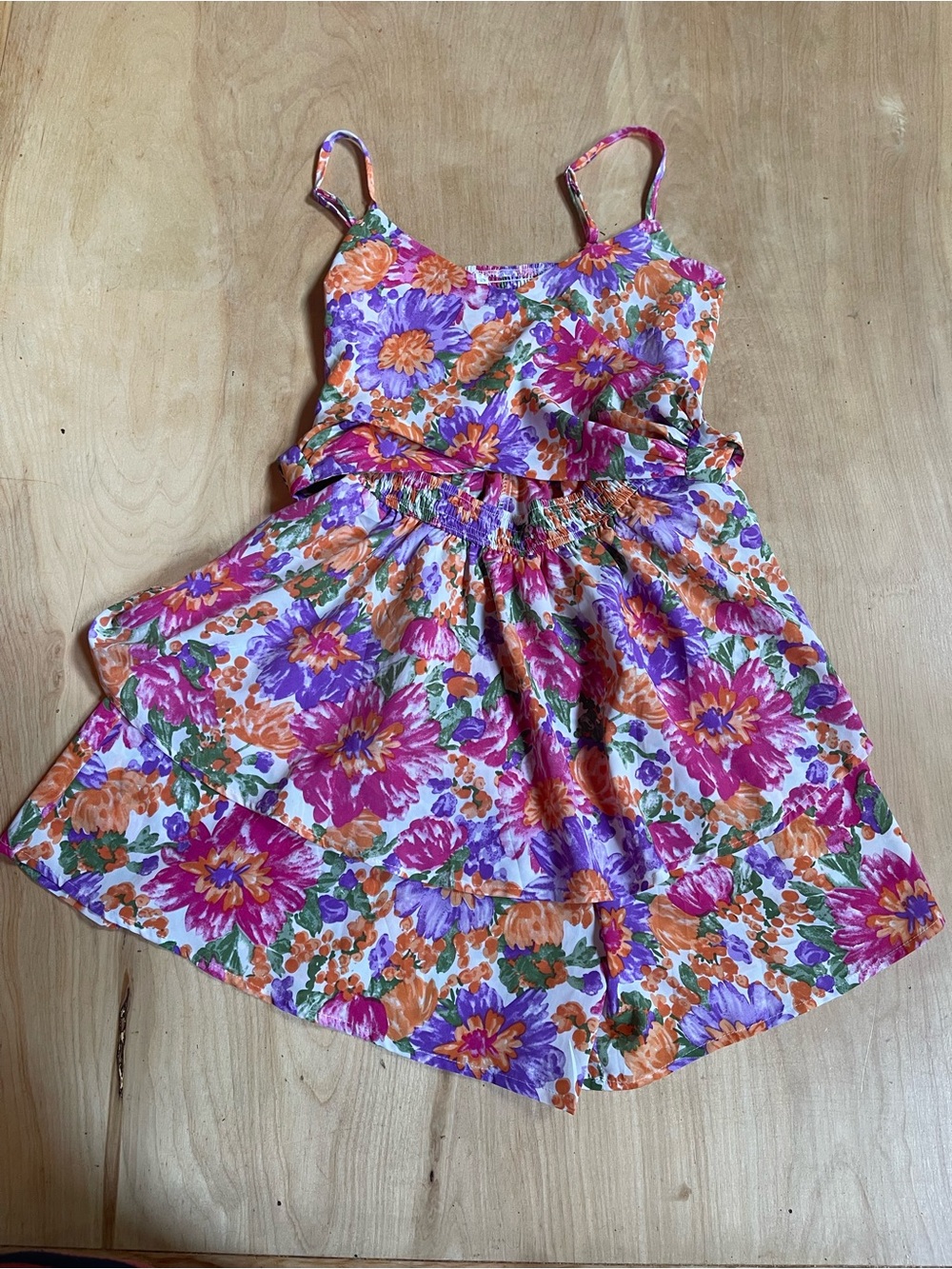 Womens Floral Romper in Pink, Purple & Orange size S
